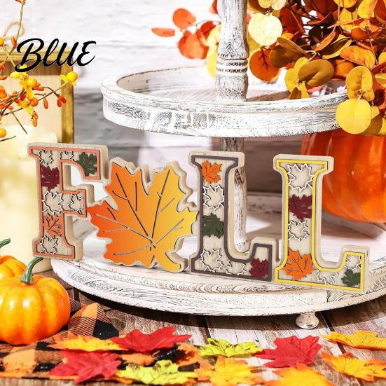Autumn Maple Leaf Letter Farmhouse Harvest Table Centerpieces Tiered Desktop Holiday Decorations for Home 4Pcs/Set Fall Wooden Tabletop Signs