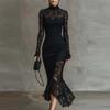 Elegant European and American Autumn/Winter Long-Sleeved High-Waisted Slim-Fit Dress