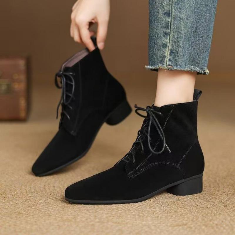 Casual sports show feet small short boots women's autumn and winter new pointed thick heel flat soft sole Martin boots women