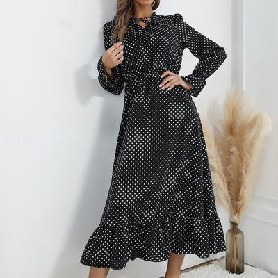 Mizaç ve Zarafet Dış Giyim Moda Kadın Bahar Uzun Kollu Polka Dot Elbise Uzun Stil