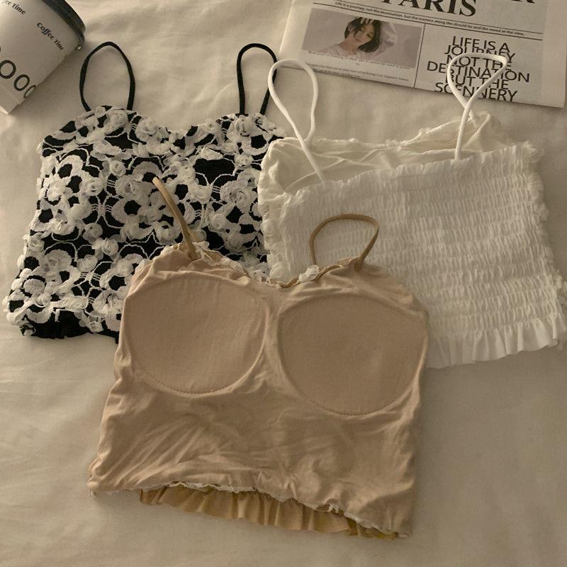 Design Sense Thin Lace Camisole Small Vest For Women Integrated Chest Pad Hot Girl Outer Wear Beautiful Back Short Bandeau Top