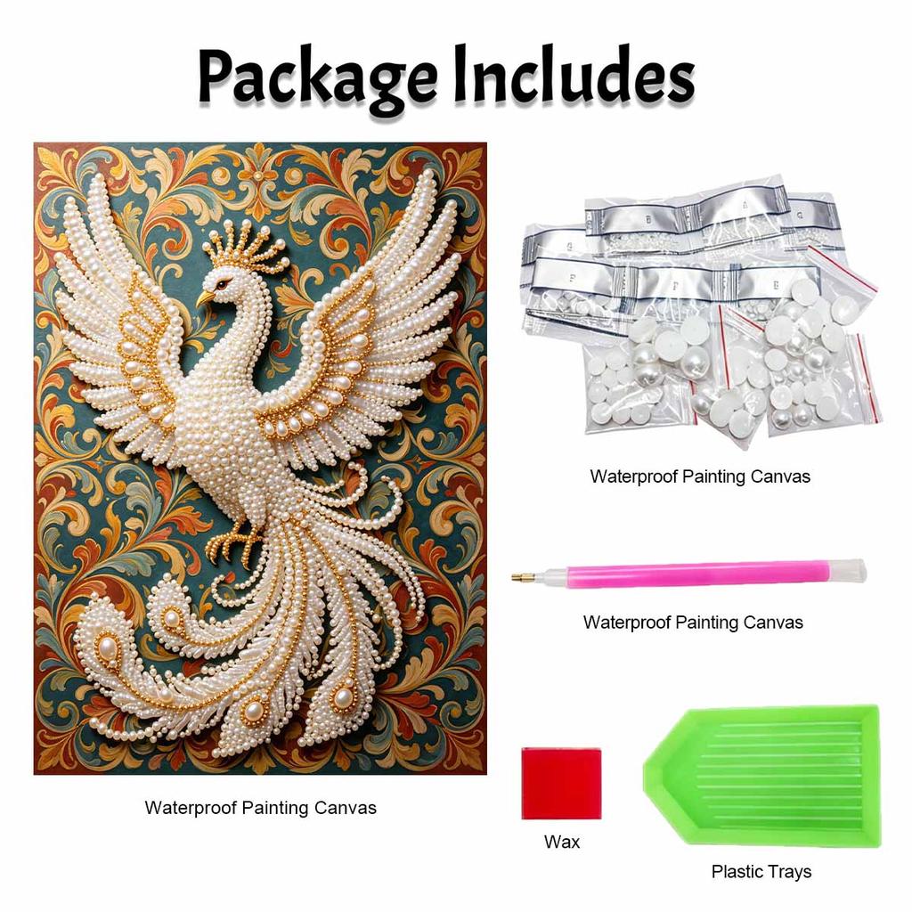 DIY Pearl Gem White Peacock Painting Shining Bead Craft Art Home Wall Ornament Simple Unframed Room Decoration Art Elegant Luxury Decor Gift