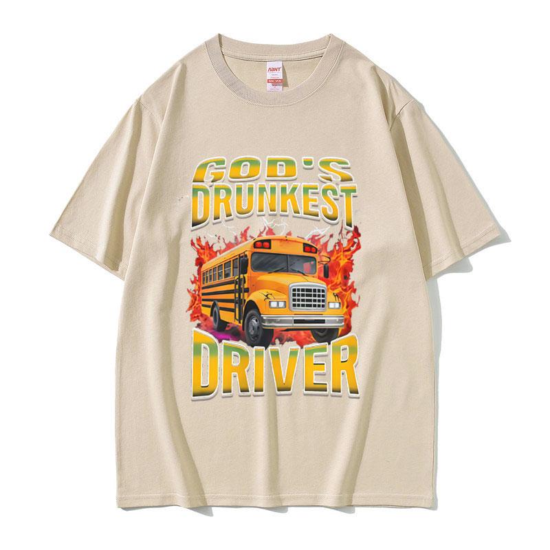 Gods Drunken Driver Funny Meme Tshirt Men Casual Humor Oversized Short Sleeve Tops T Shirts Male Vintage 100 Cotton Tshirts