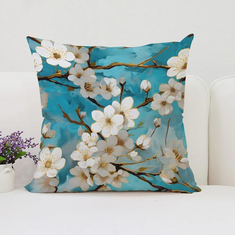 Japanese Cherry Blossom Cushion Cover 45X45 Cushions Covers Pillow Covers Decorative Luxury Pillowcase 45*45 Bed Pillowcases