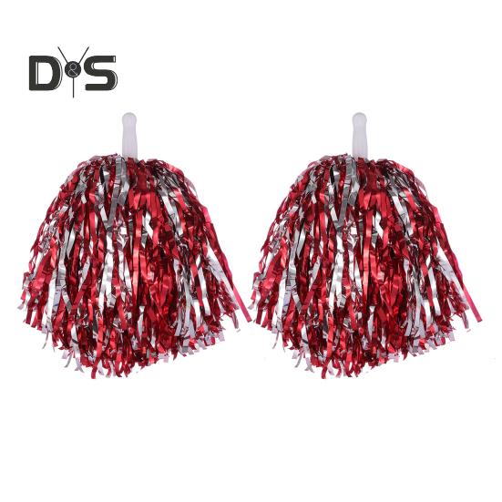 2Pcs Cheerleader Pom Poms Metallic Foil Cheerleader Pom Poms Hand Flowers with Handle for Sports Competitions Celebrations