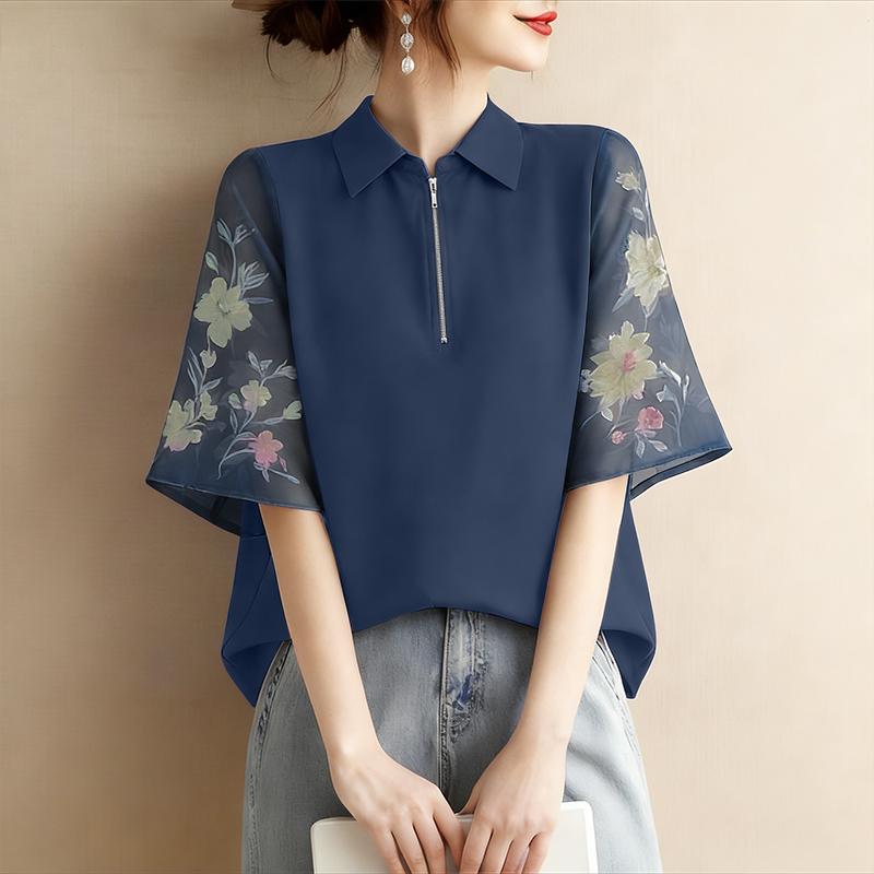 ZANZEA Women Casual Turn Down Collar Splice 3/4 Sleeve Blouse