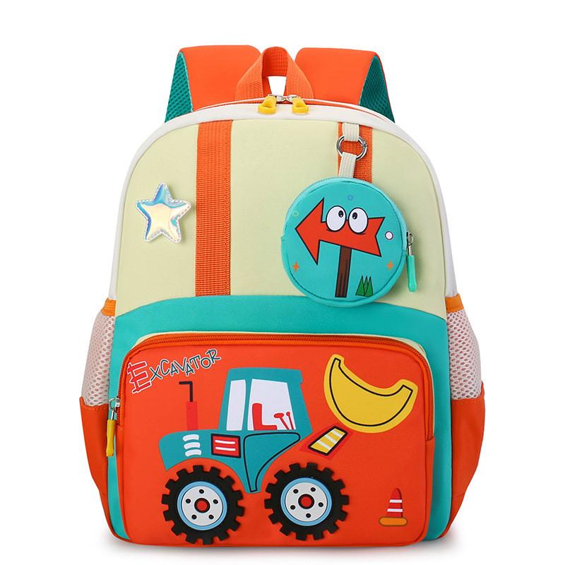 School Kids Bag With Cartoon Car Prints And Star Decor For Daily Kindergarten