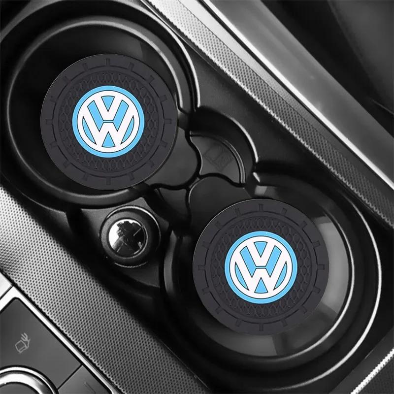 2PCS Non-slip Car Water Cup Rubber Mat for Volkswagen VW GOLF POLO PASSAT EE2 VCC Touran Jetta Arteon T-CROSS MK6 MK7 MK8 Tiguan Bora
