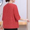 Women's Plus Size Chinese Embroidery Top – 3/4 Sleeve Round Neck Textured Blouse (Sizes 3XL-8XL) for Middle-Aged Ladies