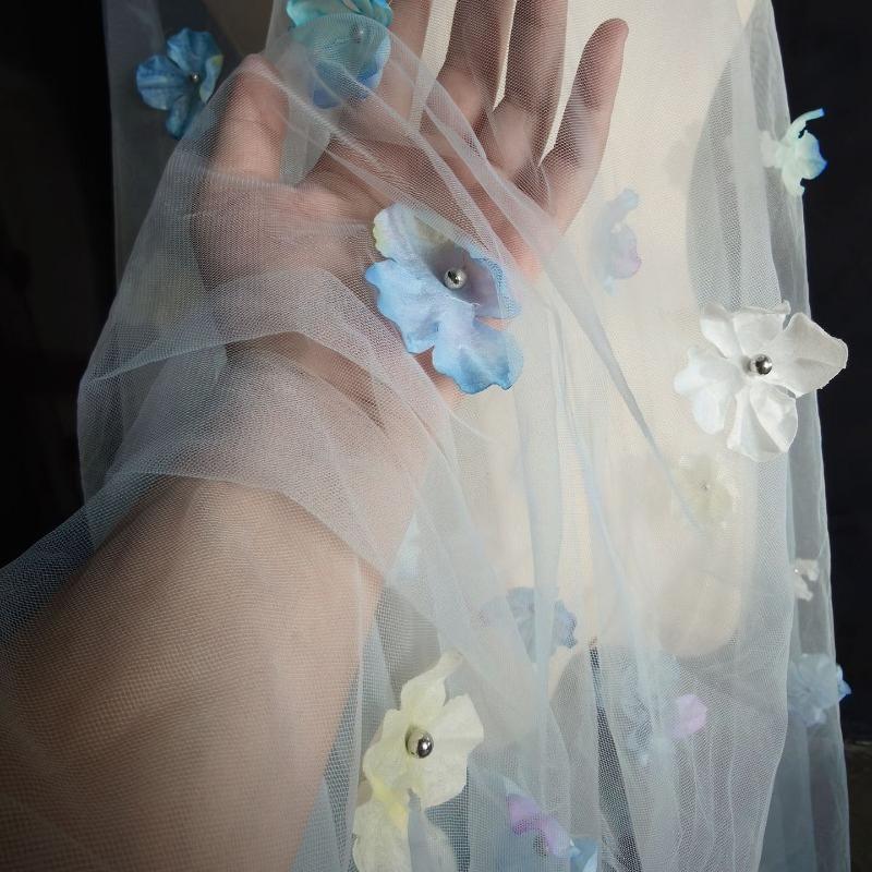 Fantasy Flower Tulle Veil Fabric Background Decoration Wedding Dress Children's Clothing 3D Flower Mesh Fabric 100x150cm