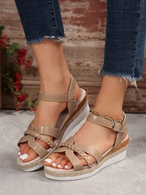Sandali da Donna Zeppa Platform Estate Tinta Unita Casual Infilabili Concisi Moda Zeppe Nuovo di Zecca Tacchi Punta Aperta Scarpe da Donna