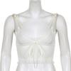Women Simple Lace Flower Pit Strip Drawstring V-neck Suspender Vest Short Top