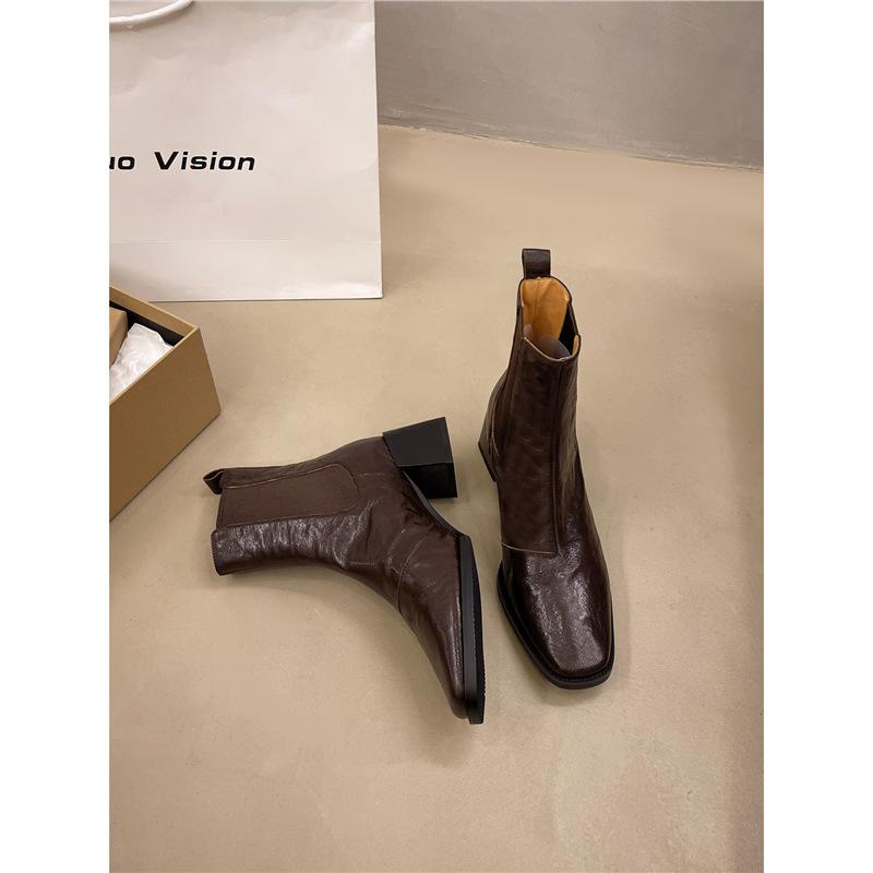 Short Boots Women's 2025 Autumn and Winter New Square Head Thick Heel Middle Heel Korean Version Sleeve Versatile Martin Commuter Chelsea Boots