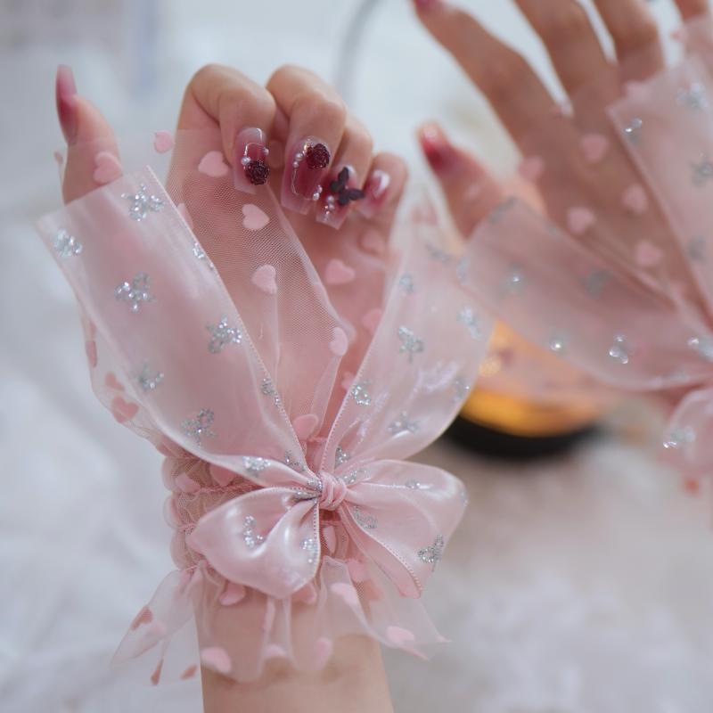 1 Pair Nail Art Tulle Photo Bow Glove Fake Pleated Cuff Manicure Photography Props Nail Tips Display Sleeve  Accessories