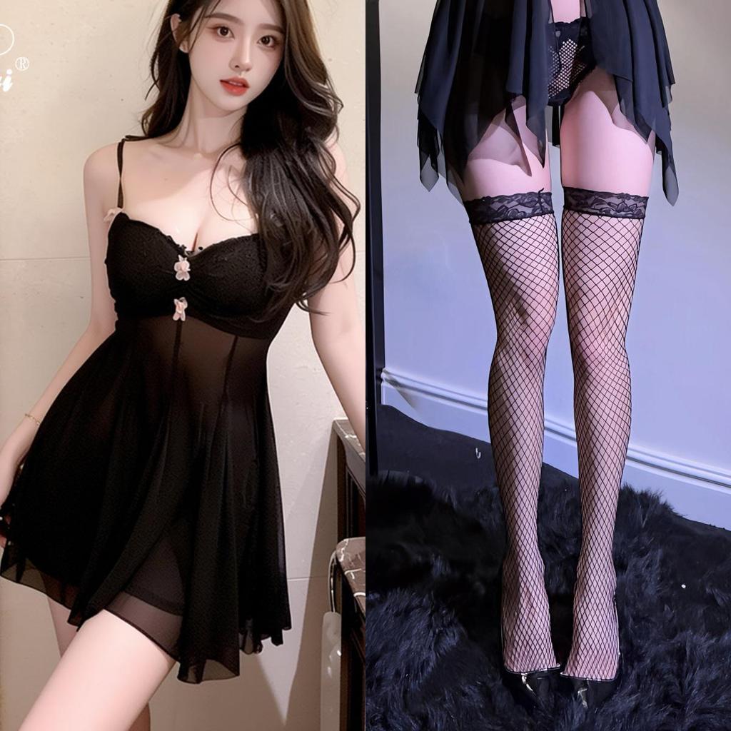 Erotic Lace Mesh Nightgown: Sexy Low-Cut See-Through Camisole Pajamas