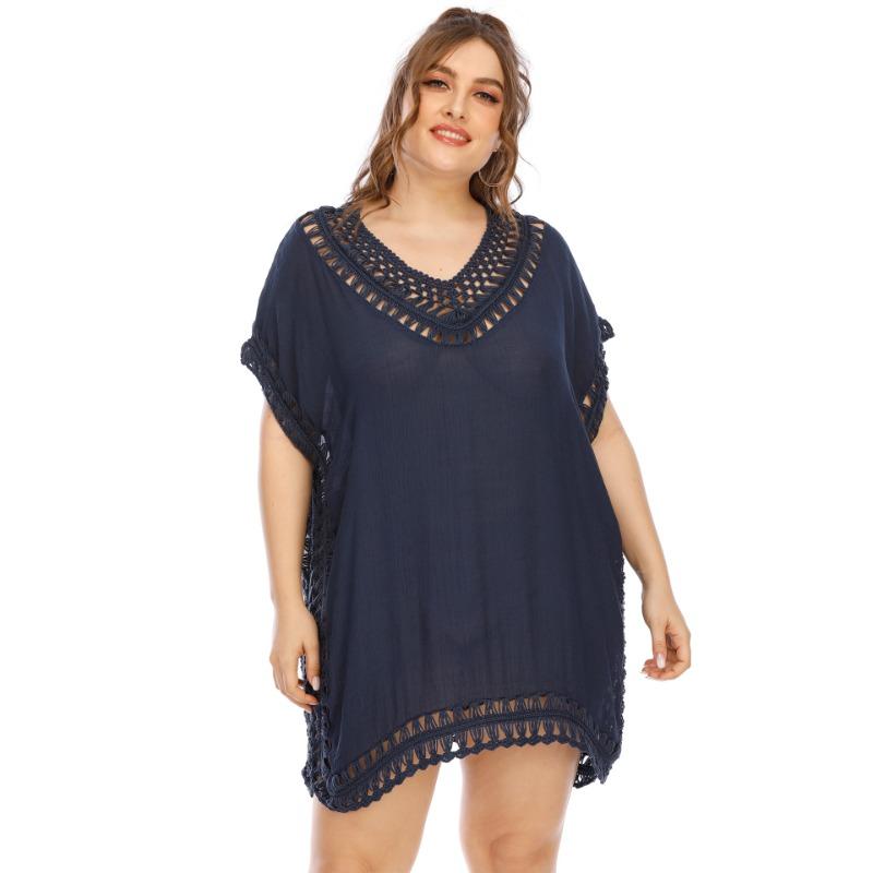 Oversized Women's Handmade Patchwork V-neck Solid Color Beach Dress Cover Up Dresses