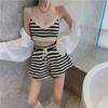 Two Piece Sets Women Summer Vacation Backless Camisole Elastic Waist Shorts Stripe Y2K Beach Style Suits