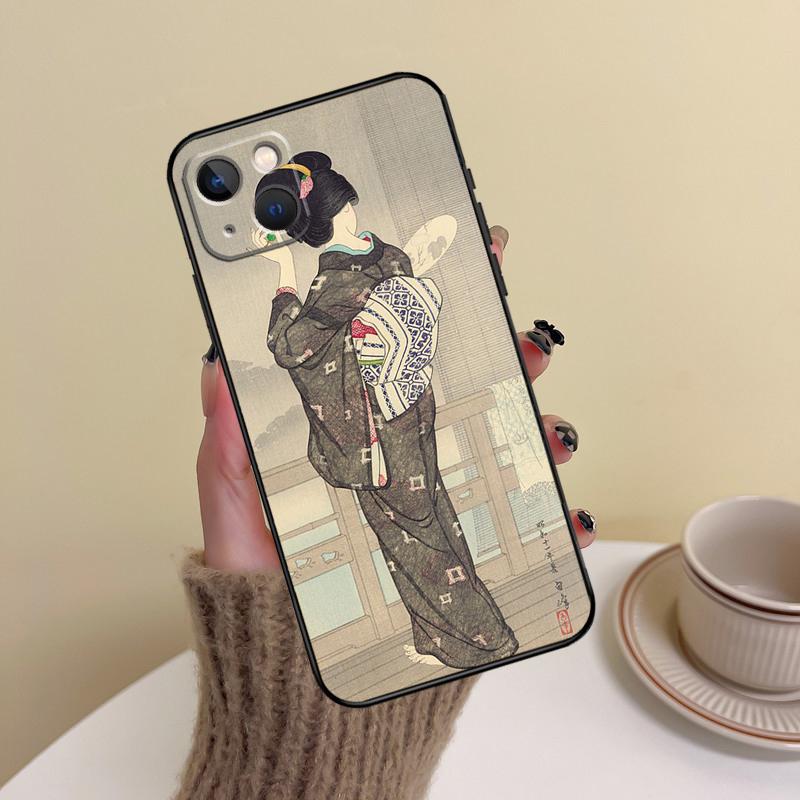 

Japanese Art Kimono Tattoo Phone Case For iPhone 17 Pro Max 14 13 12 11 15 16 Pro Max mini Plus 16e 17 Air Cover Funda iPhone 12Pro MAX
