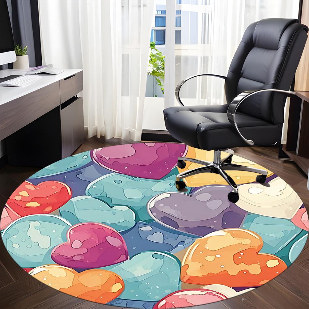 1pc Heart Shapes Office Round Area Rug, Indoor Mat Suitable For Office, Under Office Chairs Bedroom Living Room Home Decor, Room Deco 132