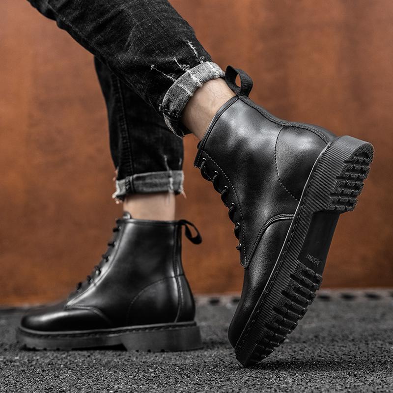 Botas de Combate Militares para Hombre con Cordones Zapatos Negros Plataforma Botas de Motocicleta Tobillo de Cuero Calzado Casual Zapatos de Hombre Botas Militares de Hombre