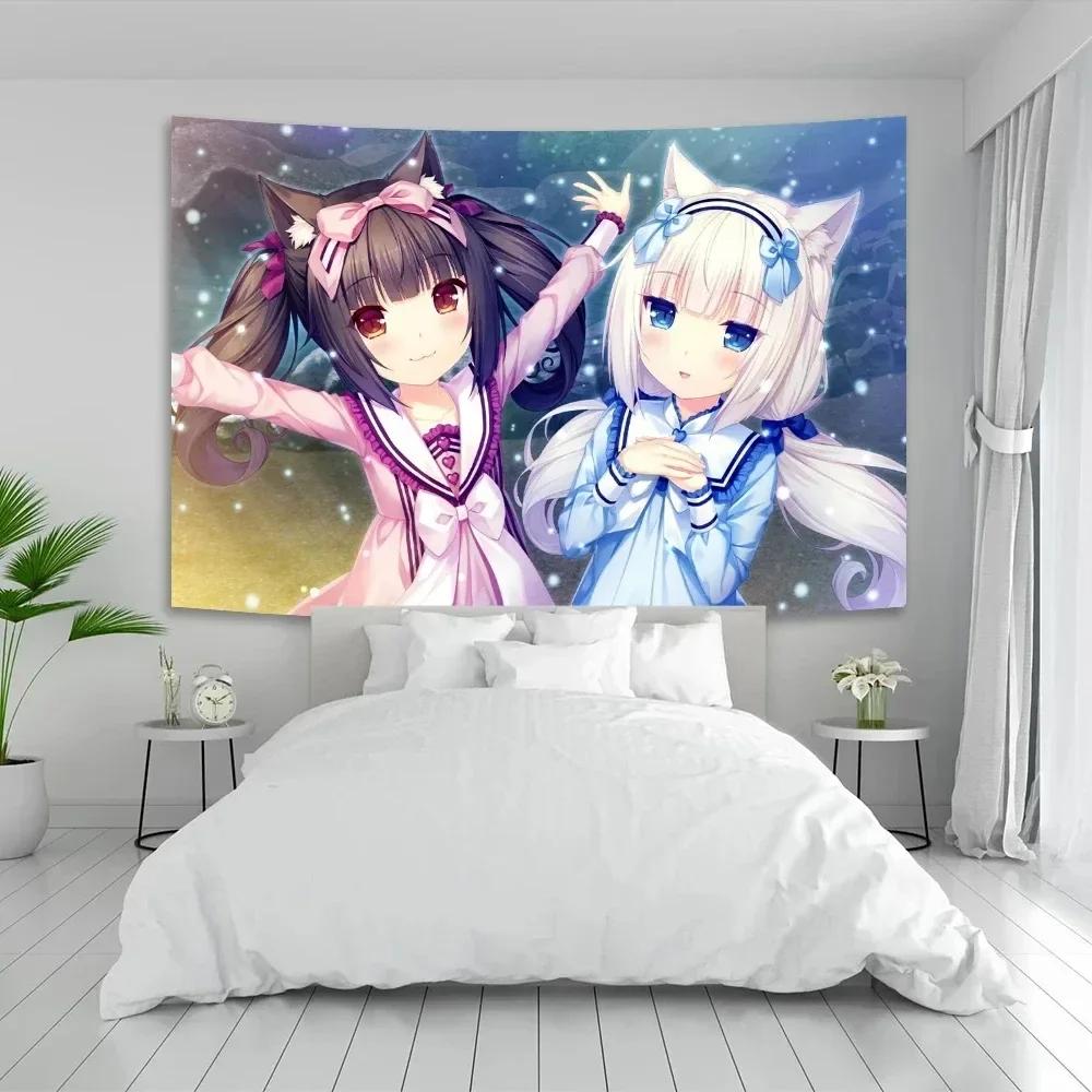 VIKAMA Anime Tapestry with Nekopara Chocola And Vanilla Neko Character Design for Anime Room and Bedroom Wall Decor