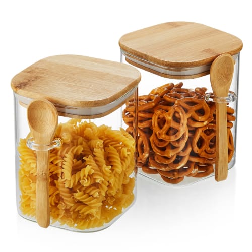 POKALOTEA Glass Canisters, Airtight, 900ml, Kitchen Glass Storage Containers, Set of 2, Heat-Resistant Glass Tea Canisters with Airtight Bamboo Lids a