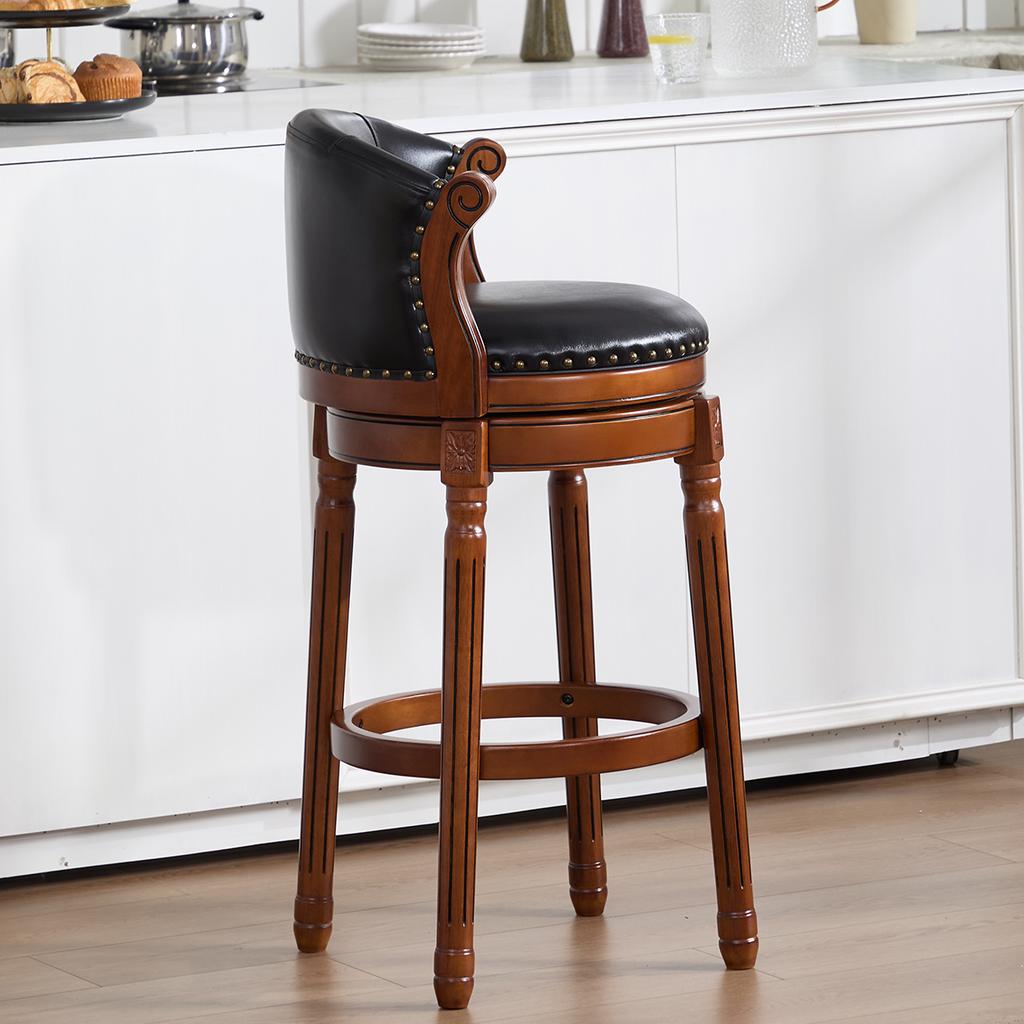 Cow Top Leather Wooden Bar Stools, 360 Degree Swivel Bar Height Chair with Backs for Home Kitchen Counter, Morden Chair Barstools