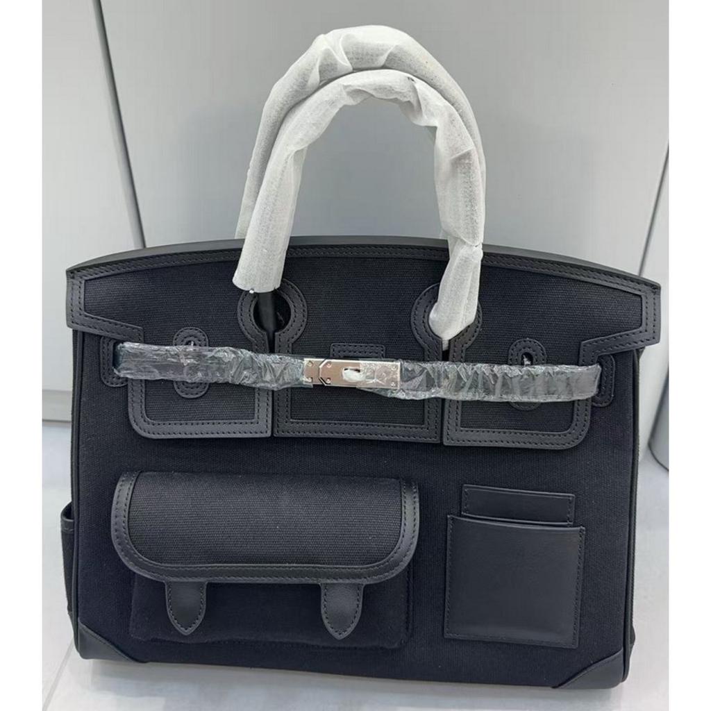 2026 neue Leder-Damenhandtasche Swift-Leder mit Canvas 35CM Platin-Tasche Cargotasche tragbare Schulter-Damenhandtasche