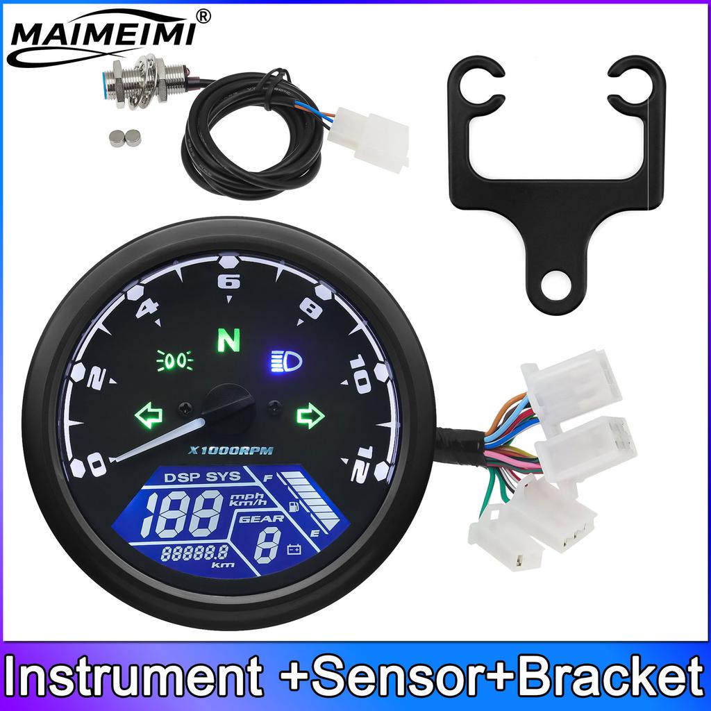 AD Motorcycle Dashboard Speedometer 12000 RPM Meter Digital Display Speed Meter Tachometer Fuel Level Instrument Accessories