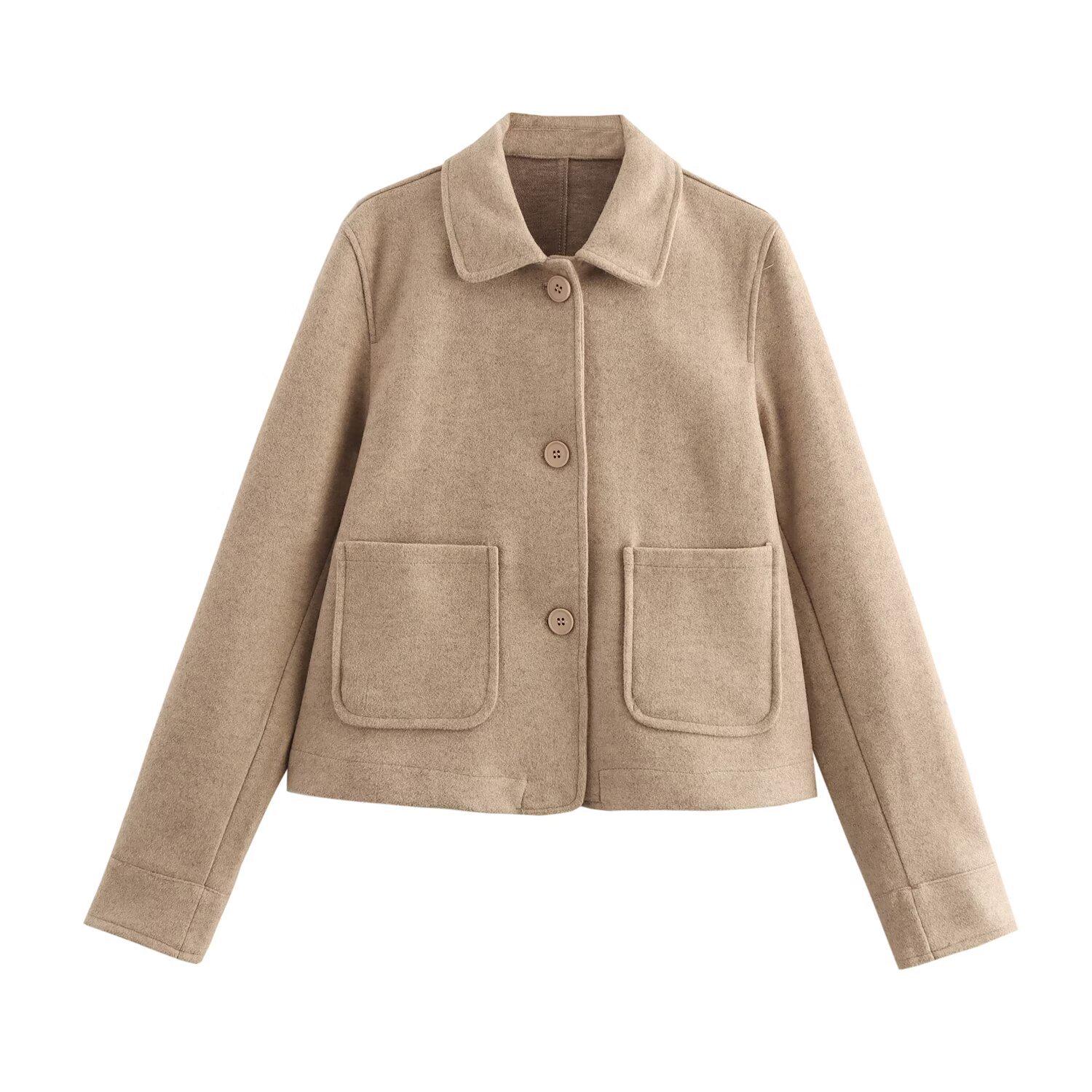 

2024 Autumn/Winter European & American Women s Soft Lapel Pocket Jacket Medium хаки