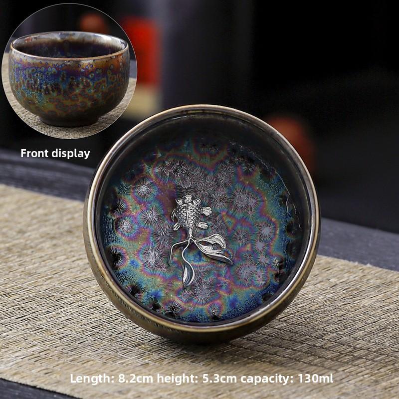 Silver-inlaid Colorful Peacock Gilded Jianzhan Kung Fu Tea Cup Personal Exclusive Master Cup Pure Hand-made Tea Cup