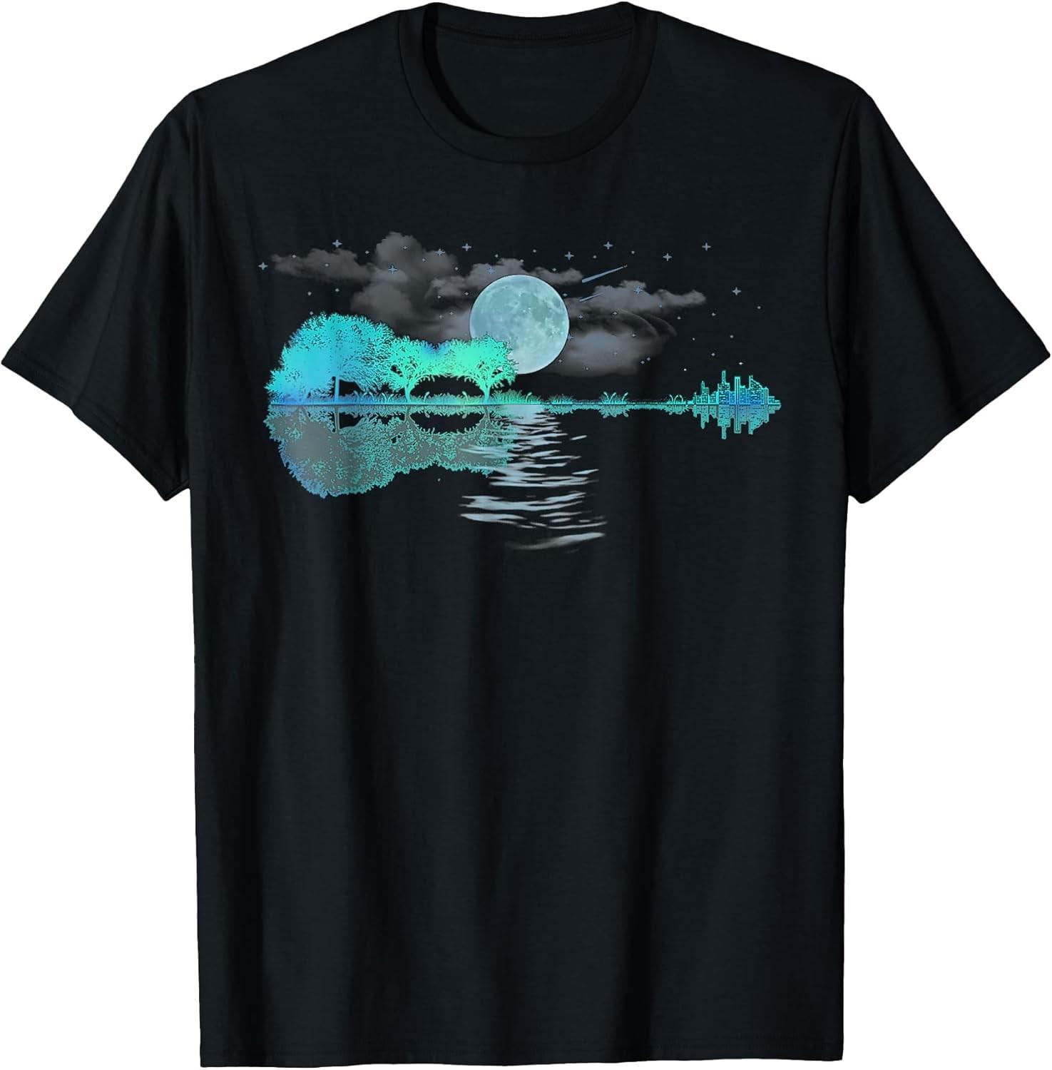 BEST! Guitar Lake Reflections Love Musician, Acoustic Guitar Tee S-3XL S