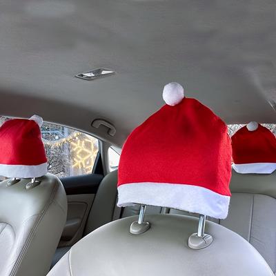 4 Santa Claus Hats Car Seat Headrest Cover Cute Car Decor Interior Car Christmas Decor Functional Car Decor Suitable for Most Car Headrests 4 Pcs Red