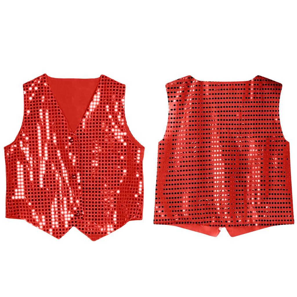 Gilet da smoking elegante alla moda vintage da ragazzo, senza maniche, scollo a V, con paillettes