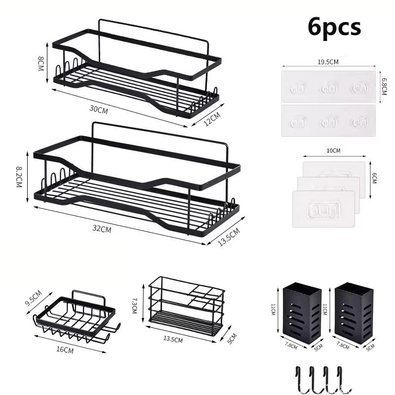

Полки для ванной комнаты Органайзер для душа из нержавеющей стали без сверления, настенный, клейкий, нержавеющий, для хранения 6pcs