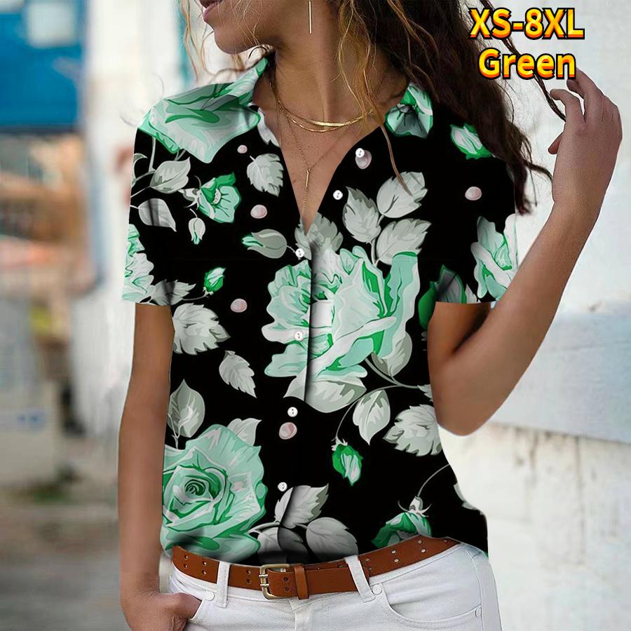 2025 Sommer Neue Mode Damen Blumenmuster Kurzarm V-Ausschnitt Lässig Knopfleiste Hemd Top