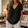 Women Tops V-Neck Short Sleeve Loose Fit Tee Tops Pure Color Casual Summer Blouse Outdoor Travel Daily Wear