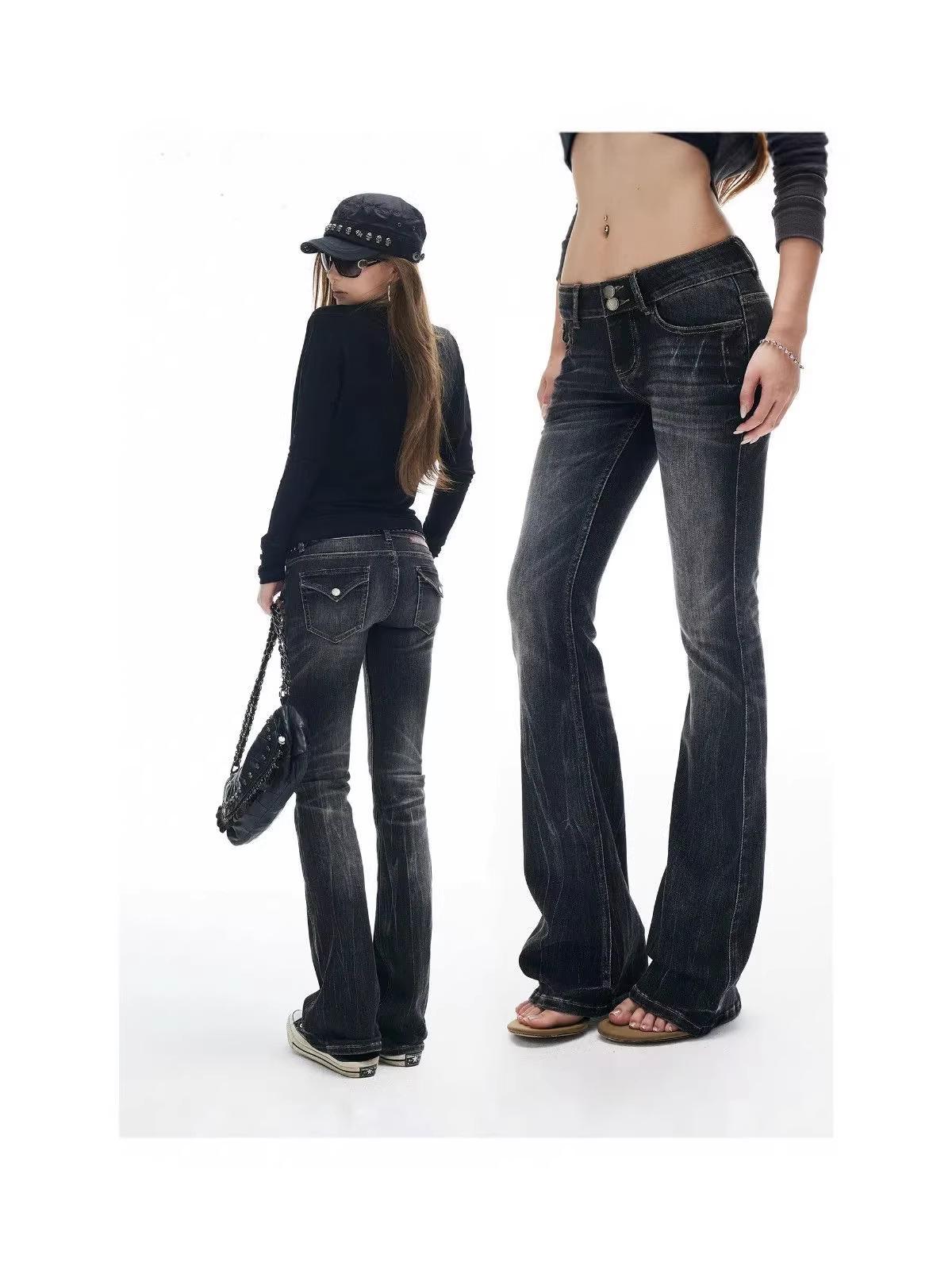 

Bamboo Gradient Low-Waist Micro-Flare Jeans – Women s Slim Fit Elastic Bell Bottoms for Autumn/Winter. XL чёрный