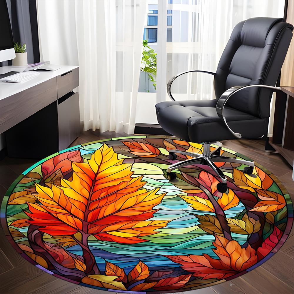 1pc Autumn Leaves Office Round Area Rug, Mat Suitable For Office, Under Office Chairs Bedroom Living Room Home Decor, Room Deco