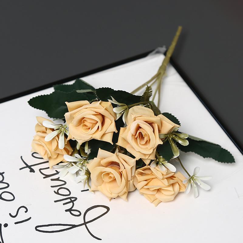 5-Head Artificial Silk Rose Arrangement for Home Decoration