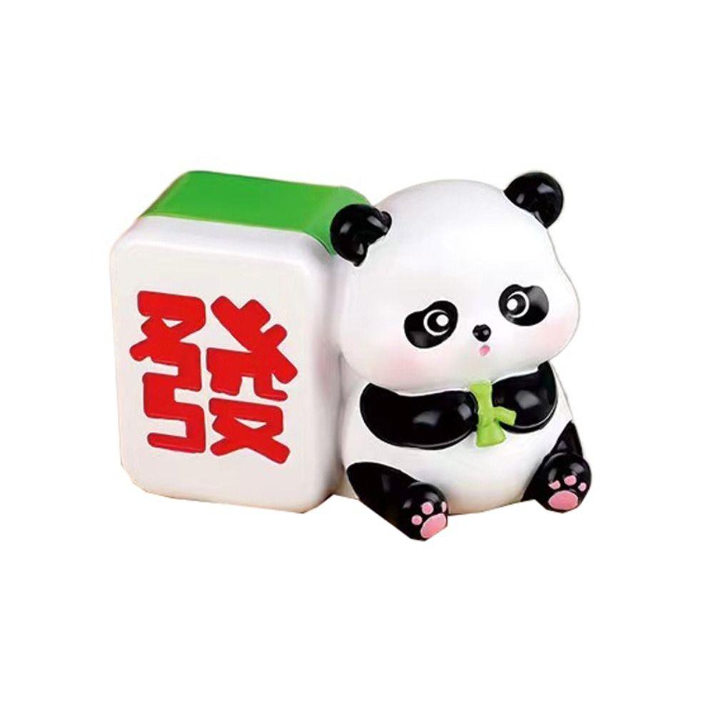 Mahjong Panda Desktop Figurines Resin Animal Sculpture Cake Ornaments  Living Room