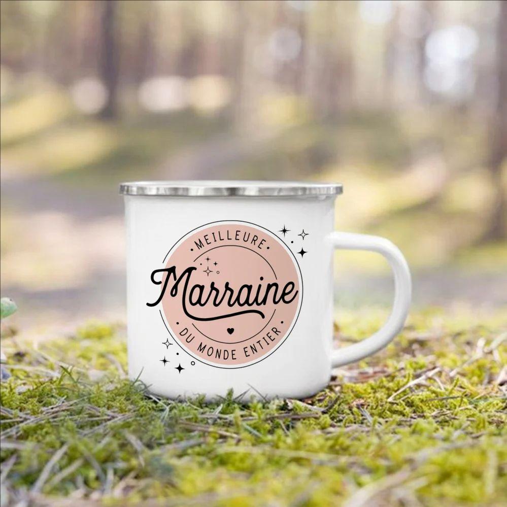 Bester Pate & Beste Patin der Welt Französischer Druck Emaille-Tassen Bruder Schwester Freunde Geschenke Trinken Milch Kaffee Tasse Camping Tasse