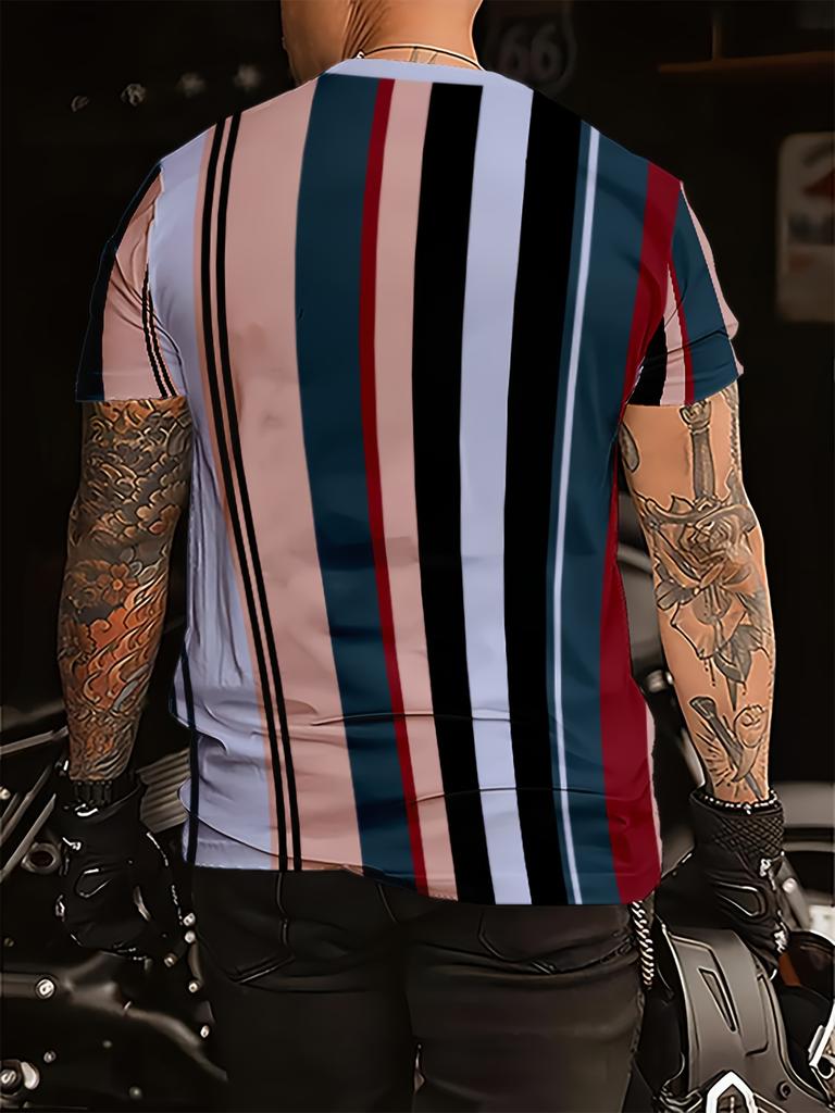 Summer Casual 3D Striped Printed Men's T-shirt Fashion Digital Short Sleeved Outdoor Sports Top