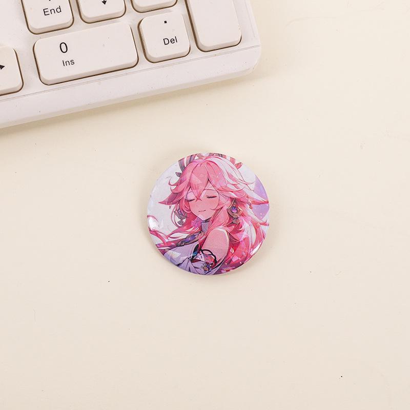 Genshin Impact Tinplate Brooch Set: Keqing, Xiao, Hu Tao, Klee, Kazuha - Cute Character Button Pendant Collection