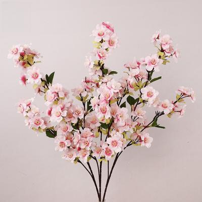 9cm Long Artificial 3-Forked Cherry Blossoms Chinese Style Bouquet High-end Silk Fabric Living Room Photography Cherry Blossom Simulation Flower