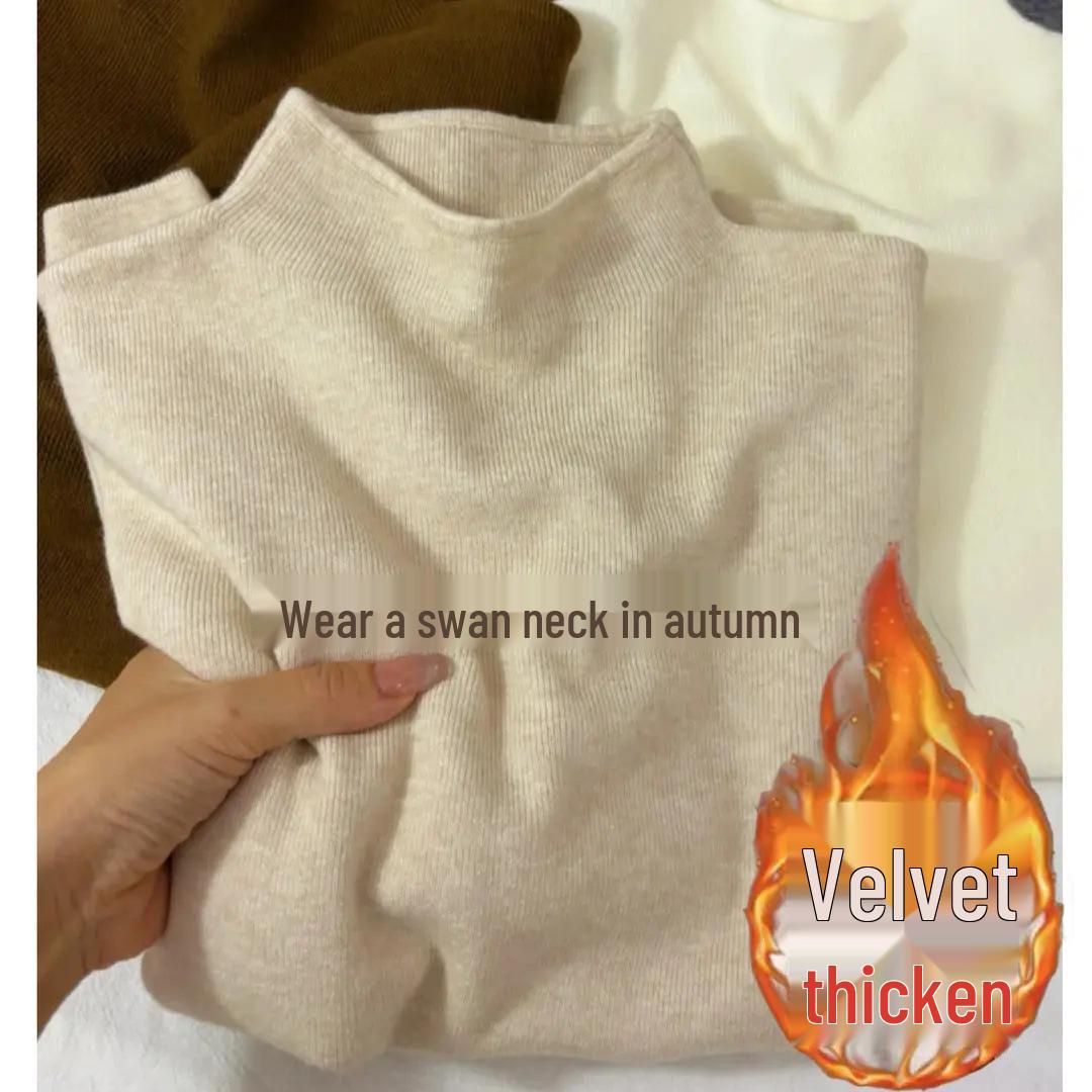 

Women s Thick Fleece Stand-Up Collar Knitted Base Layer Mid-Neck Sweater for Autumn/Winter One Size【Anti-Pilling Fabric】