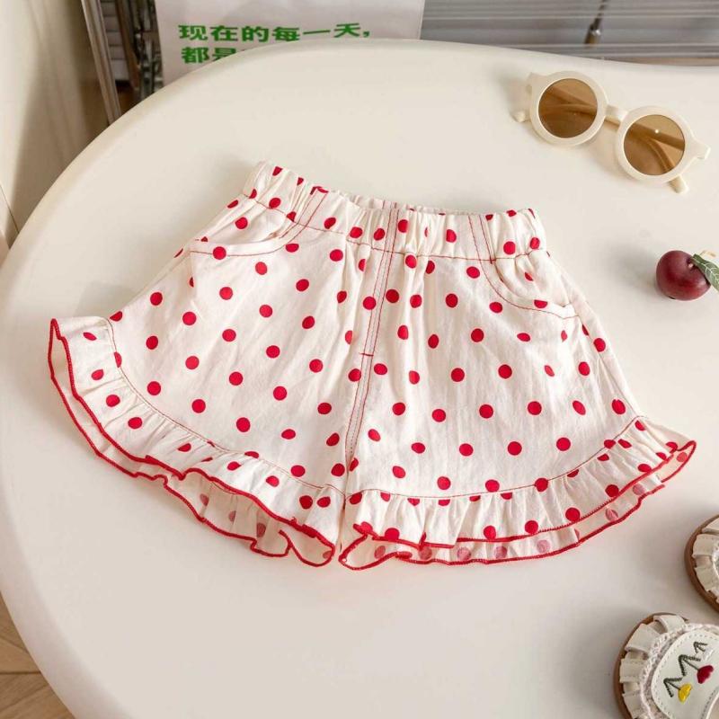 Girls Stretchy Fabric Waist Shorts Round Dot Pattern Embellishment Short Pants For Daily Wear Everyday Activity Wear Summer