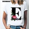 Kawaii English Alphabet Flowers Graphics Female T-Shirt 90S Summer Loose Short Sleeve Round Neck Female Tops Clothing