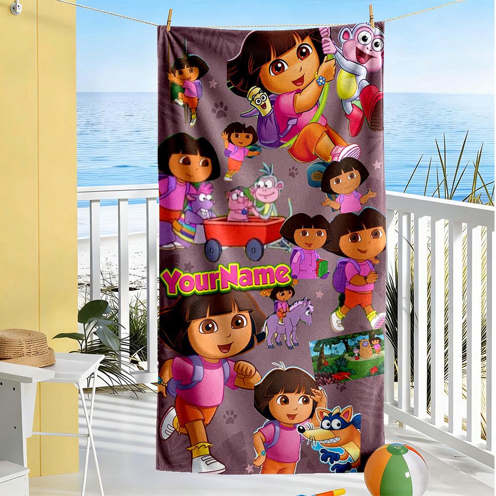 Dora Explorer Customized Name Beach Towel Soft Durable Quick-Dry Suitable for Swimming Gym Camping Yoga Vacation