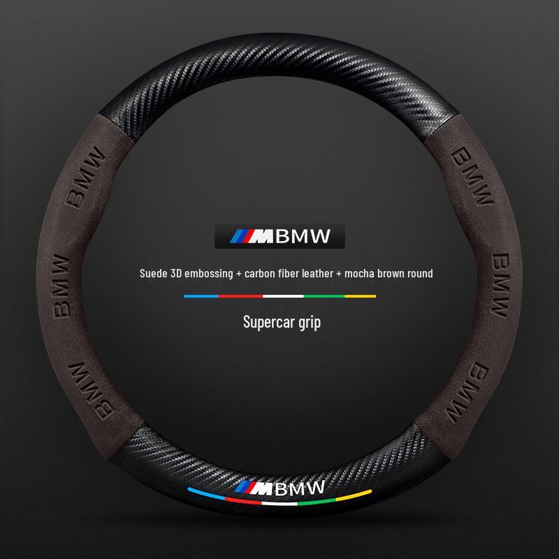 BMW iX3 Suede & Leather Steering Wheel Cover (2020-2022) - Universal, Four Seasons, Carbon Fiber Design